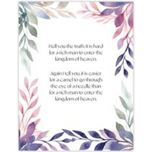 Wall Art Print Matthew 19:24 Jesus Christ Christian Bible God Quote Violet Art Poster - Purple - W12 inch x H16 inch