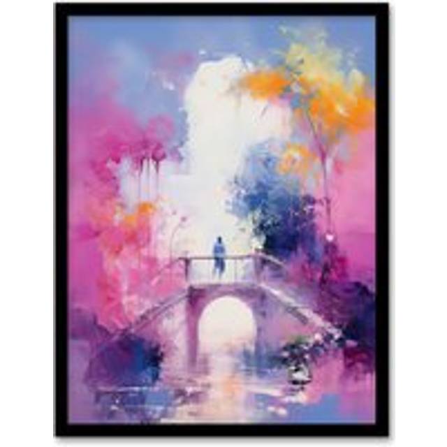 Wall Art Print Bridge of Dreams Abstract Oil Painting Pink Blue Orange Framed Art - A4