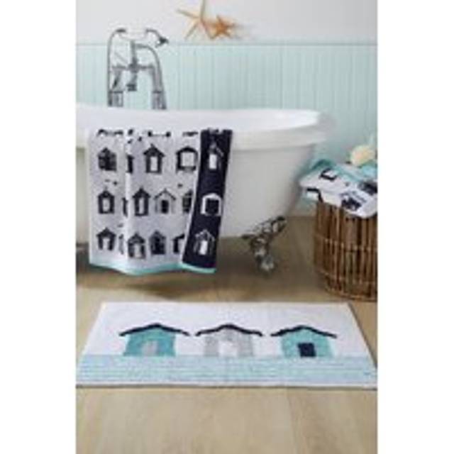 Beach Huts Bath Mat Blue