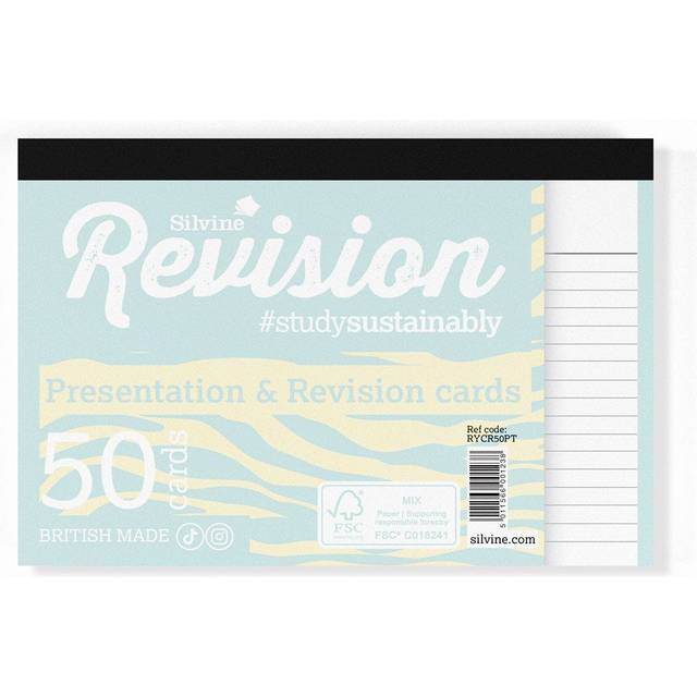 Silvine Revision Cards Ruled Pack of 50 Pastel Tiger Stripe, none