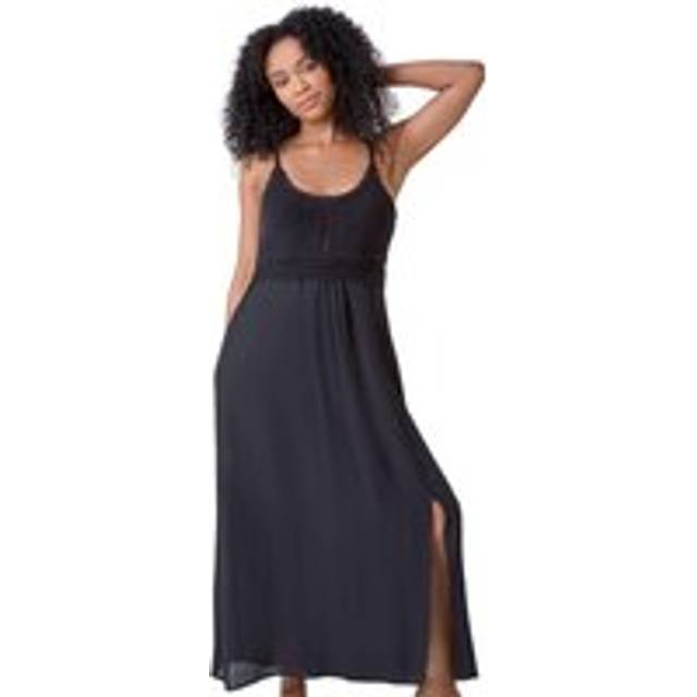 Crochet Bodice Cotton Maxi Dress - Black - 18