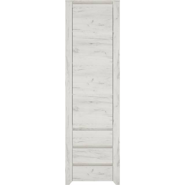 Angel Tall Narrow One Door 3 Drawer Narrow Cupboard In White Craft Oak
