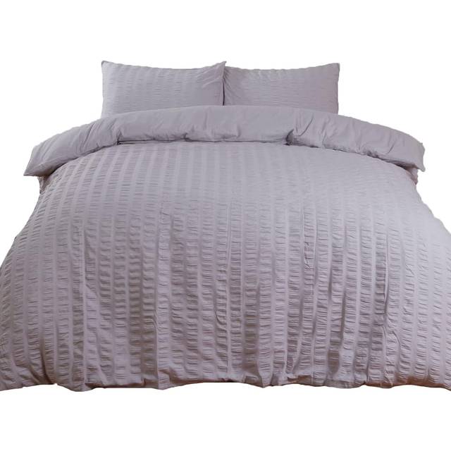 Highams Seersucker Duvet Set, Silver - King - Grey