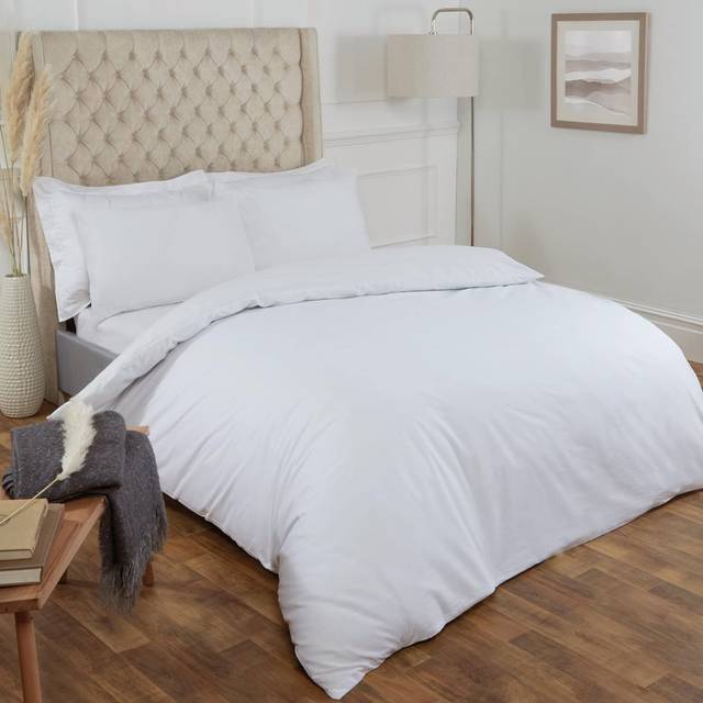 Highams Plain 100 Cotton Duvet Cover Bedding Set - White / Superking