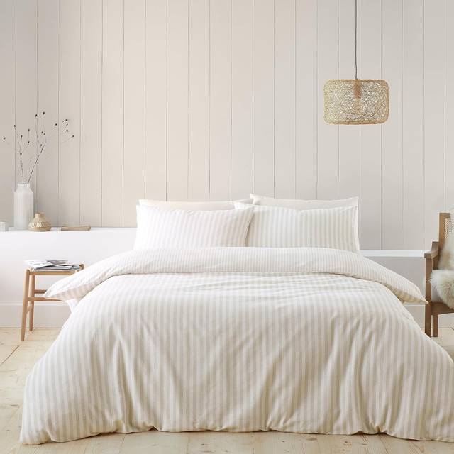 Brushed Cotton Stripe Duvet Cover Set - Natural (Single + 1 Standard Pillowcase)