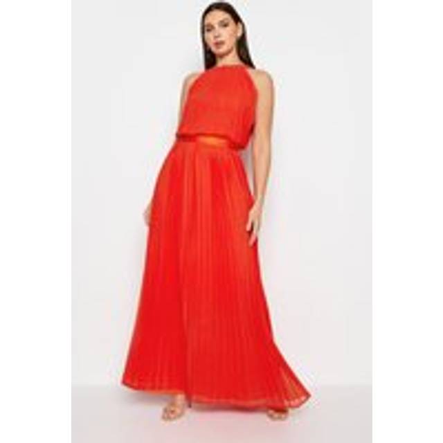 Lts Tall Orange Halterneck Pleated Maxi Dress 20 Lts | Tall Women's Maxi Dresses