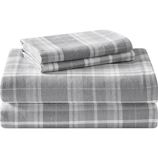 Laura Ashley Home - Twin Sheets  Cotton Flannel Bedding Set  Brushed for Extra Softness & Comfort Muholland Plaid Grey  Twin