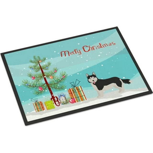 """""Caroline's Treasures Corgi Husky Mix #2 Christmas Tree Indoor or Outdoor Mat 18x27 doormats  Multicolor"""""