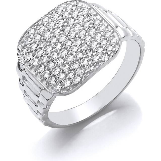 (F) Jewelco London Kids Sterling Silver Cubic Zirconia Watch Strap Encrusted Cushion Signet Ring - GVR29K