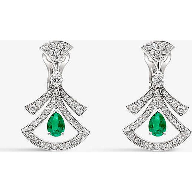 Bvlgari Womens White Gold Diva&#39;s Dream 18ct White-gold, 1.48ct Brilliant-cut Diamond and 1.2ct Pear-cut Emerald Drop Earrings 1 Size - WHITE GOLD