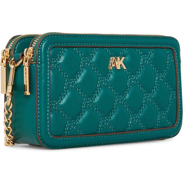 Anne Klein Women's Quilted Double Zip Crossbody in Emerald size 7.75"