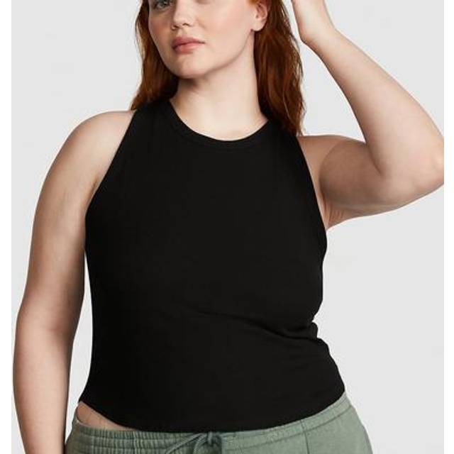Victorias Secret PINK Pure Black High Neck Shrunken Rib Tank Top - pure black - X-LARGE