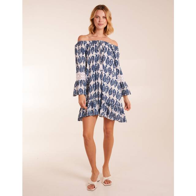 Womens Leaf Print Scoop Neck Dress - Multi - M
