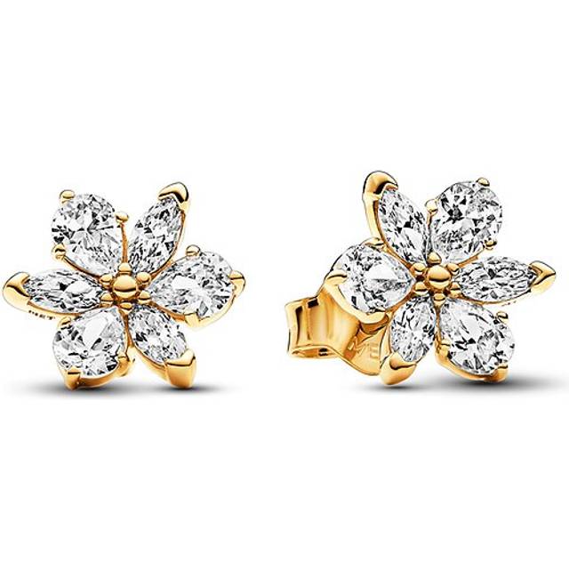 Pandora Sparkling Herbarium Cluster Stud Earrings - 14k gold plating / Cubic zirconia - Clear - one size