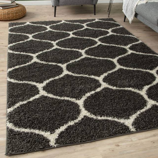 THE RUGS Myshaggy Collection Rugs Trellis Design in Dark Grey Dark Grey Rectangle 200 x 290cm