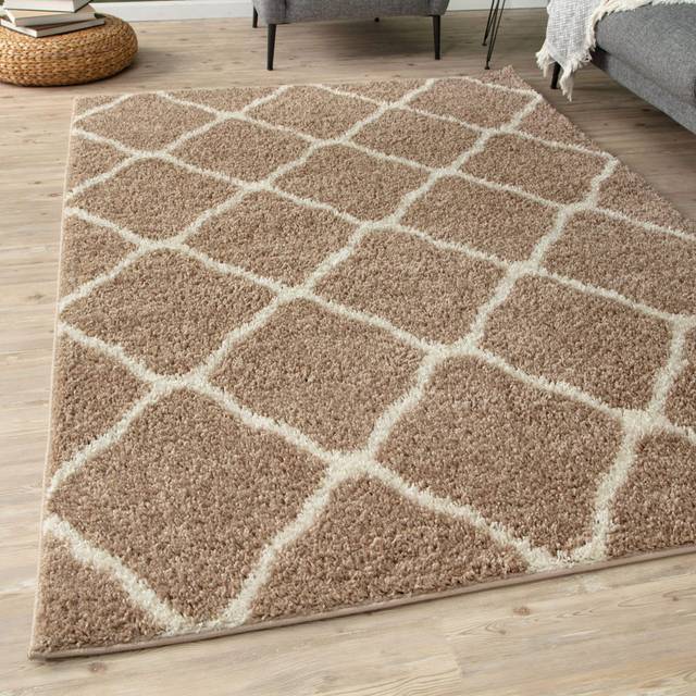THE RUGS Soft Moroccan Shaggy Rugs & Runners Beige & Ivory Living Room | Size: 60cm x 110cm