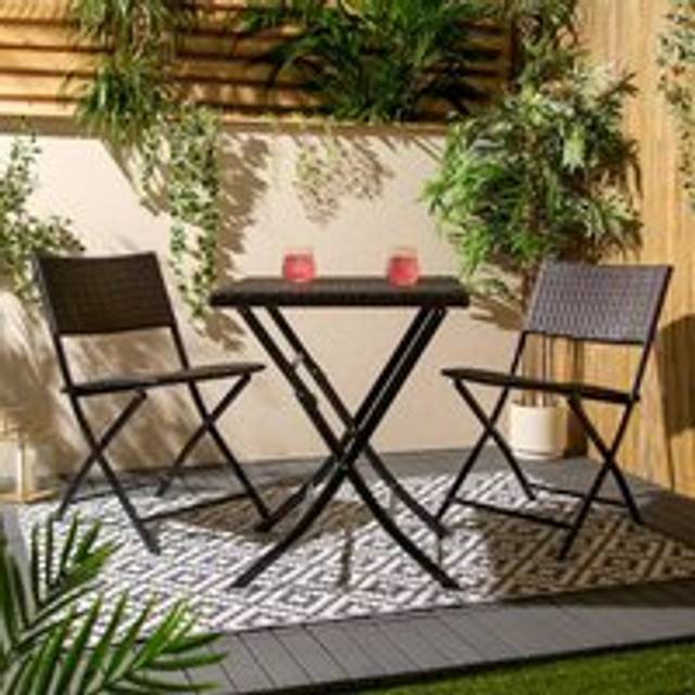 3 Set Metal Bistro Chair And Table Set Garden Patio Seating - Chocolate - One Size
