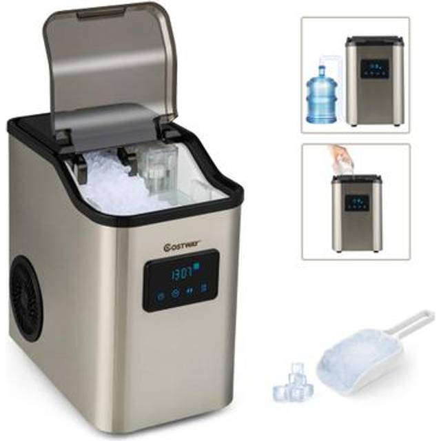 Countertop Nugget Ice Maker with 2 Ways Water Refill-Silver