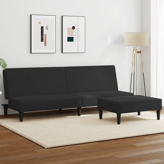 vidaXL Bäddsoffa 2-sits med fotpall svart sammet