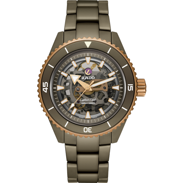 RADO Captain Cook 43MM Olive Green High-Tech Ceramic Skeleton Men's Watch R32150162 - Clear (Skeleton) - 43 MM