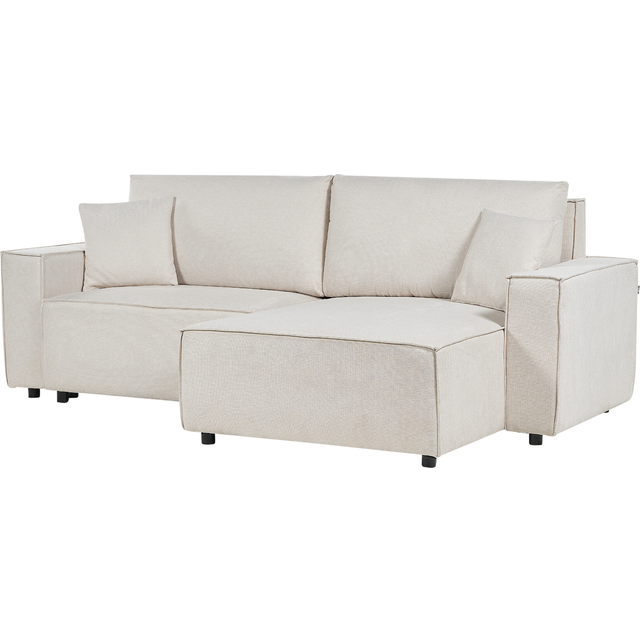 Beliani Sofa Bed 3 Seater Karila Fabric Light Beige With Storage Left Hand - One Size
