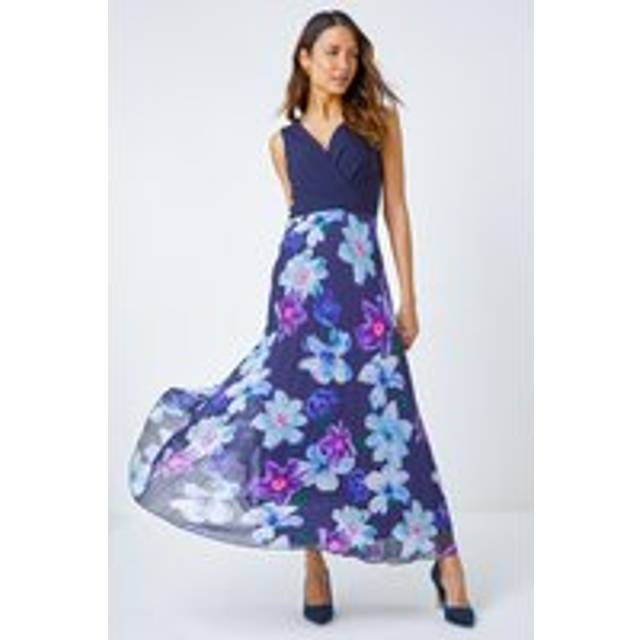 Floral print pleated maxi dress for women uk - ladies roman