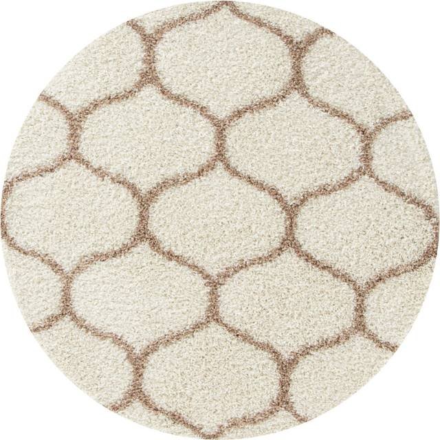 The Rugs Modern Luxury Shaggy Rug Trellis Ivory & Beige Ø 120Cm, Cream