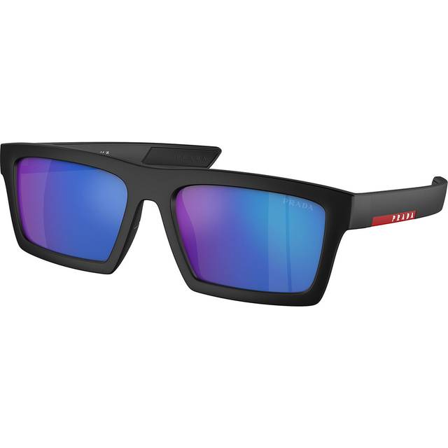 Prada Linea Rossa Man PS 02ZSU 1BO08R Solglasögon Nylon Svart Grön Fyrkantig Speglad
