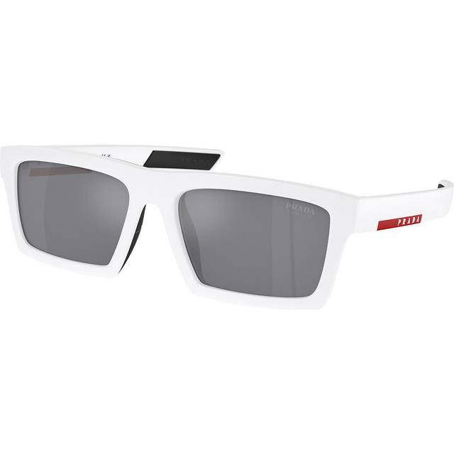 Prada Linea Rossa Man PS 02ZSU 17S40A Solglasögon Nylon Vit Ljusblå Fyrkantig Speglad