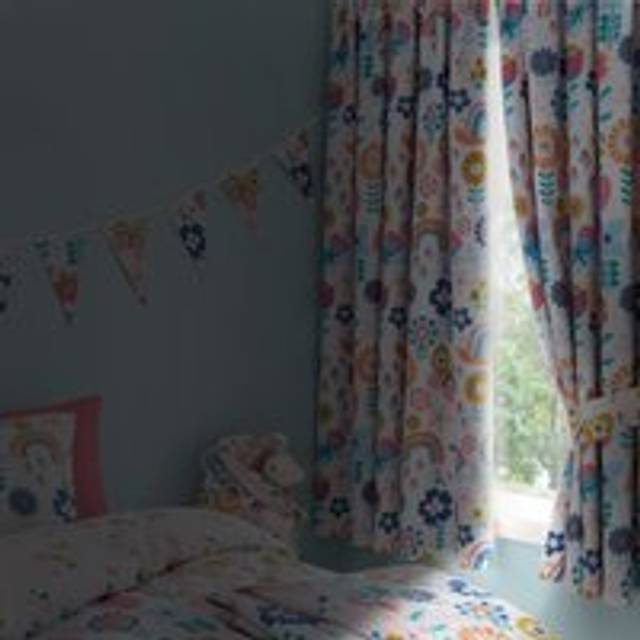 Happy Linen Company Flower Garden Butterflies Ring Track Pole Fully Lined Thermal Blackout Pencil Pleat Curtain Set - 66 X 54"