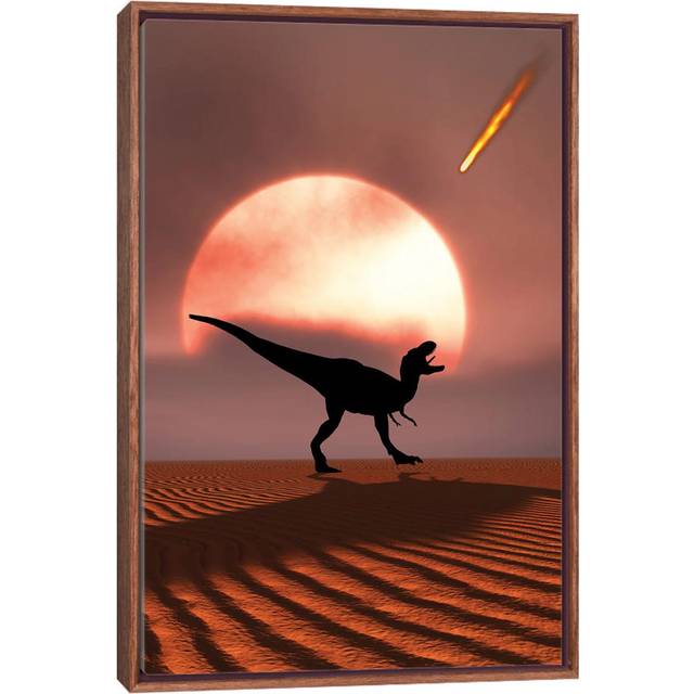 A Lone T-Rex Watches a Falling Asteroid That Will Bring About the Extinction of All Dinosaurs by Mark Stevenson - Graphic Art on Canvas - Brown Framed (66.04 cm H x 45.72 cm W)