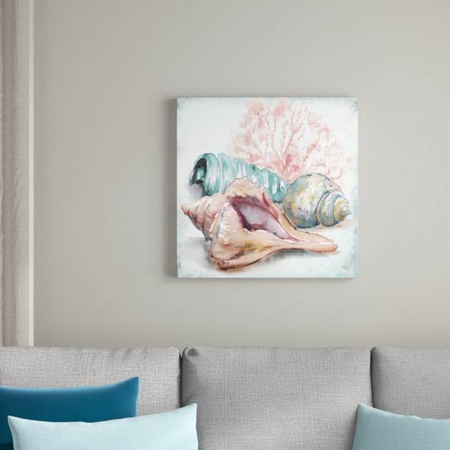 &#39;Sea Shells III&#39; by Tre Sorelle Studios Watercolour Painting Print on Wrapped Canvas (60.96cm H x 60.96cm W)