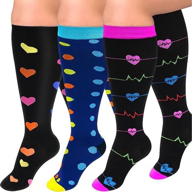 3 Pairs Plus Size Compression Socks for Women and Men Wide Calf 20-30mmhg Extra Large Knee High Support for Circulation-3 pattern-XX-Large