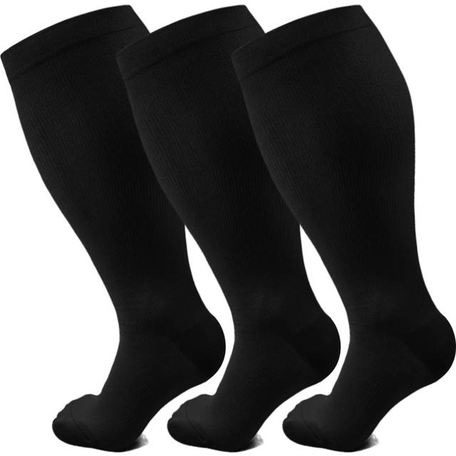 Plus Size Compression Socks for Women Men Wide Calf 20-30 mmHg Extra Large for Circulation Support Recovery/3X-Large-Black (3 Pack)