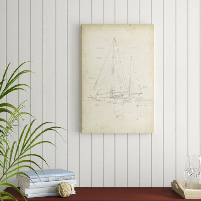 'Sailboat IV' by Ethan Harper - Drawing Print - Wrapped Canvas (76cm H x 51cm W)
