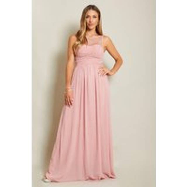 Gem & Mesh Front Chiffon Maxi Dress - Dark Pink - 8