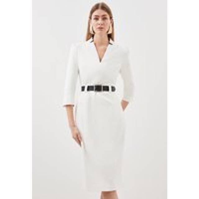 Compact Stretch Tailored Forever Belted Midi Dress - Ivory