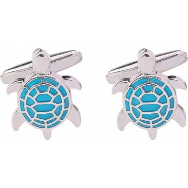 Classic Unique Mens Turtle Cufflinks Red Green Enamel Cuff Links Button Suit Tuxedo Jewelry Golden Silvery Plated - Multicoloured