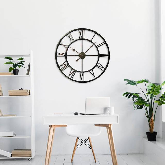 Deneem Minimalist Slim Iron Home Office Wall Clock - Dark Grey (76cm H x 76cm W x 5cm D)