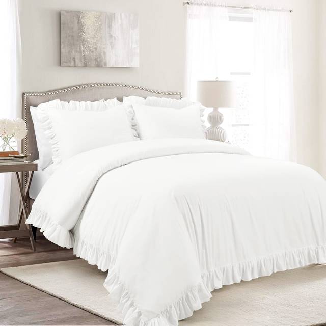 Lush Decor Reyna Ruffle 100 Cotton Duvet Cover Set  3 Piece Cozy Ruffled Bedding Set  Timeless Elegance and Comfort  King  P