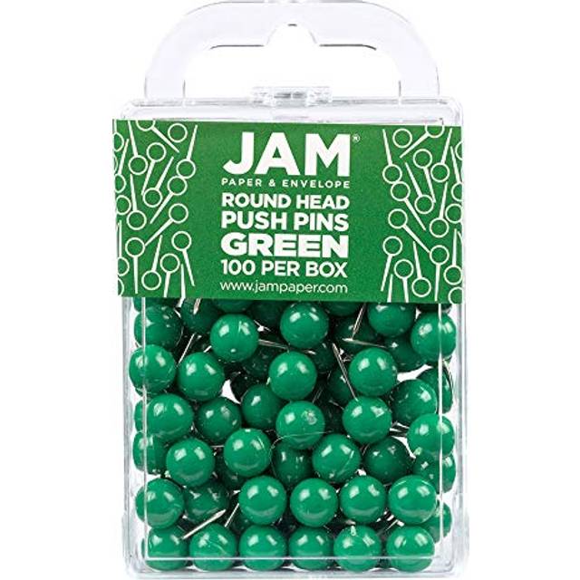 JAM PAPER Colorful Push Pins - Round Head Map Thumb Tacks - Green Pushpins - 100/Pack