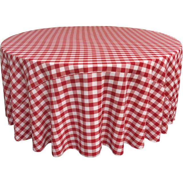 LA Linen Polyester Gingham Checkered 120-Inch Round Tablecloth  White and Red