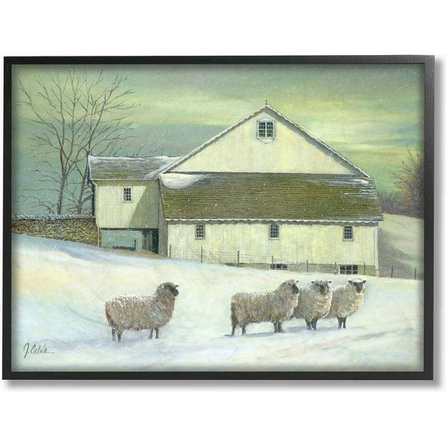 The Stupell Home Decor Sheep in Front of The Farmhouse Green Toned Painting Framed Giclee Texturized Art  Multi-Color