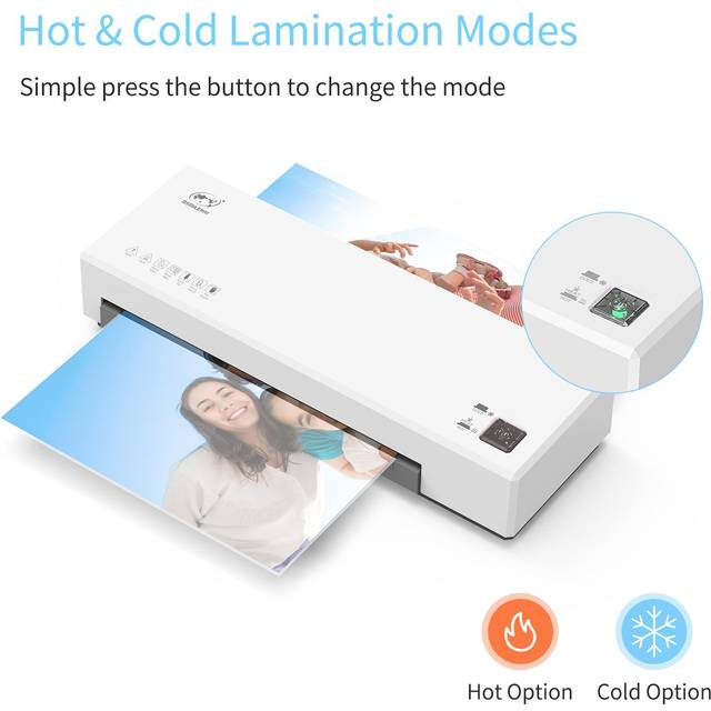 OSMILE Desktop Laminator Machine Set A4 Size Hot and Cold Lamination 2 Roller System 9 inches Max US Plug
