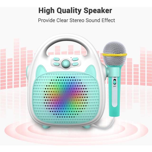 Karaokemaskin Uppladdningsbar bärbar karaokehögtalare med mikrofon BT/minneskort/USB rosa