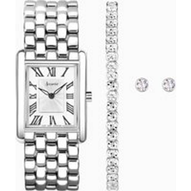 Accurist Accurist X Sarah Alexander Rectangle Ladies Watch Gift Set 26mm | Silver Stainless Steel Case & Bracelet with White Dial | Instinct Zirconia Tennis Bracelet & Earrings