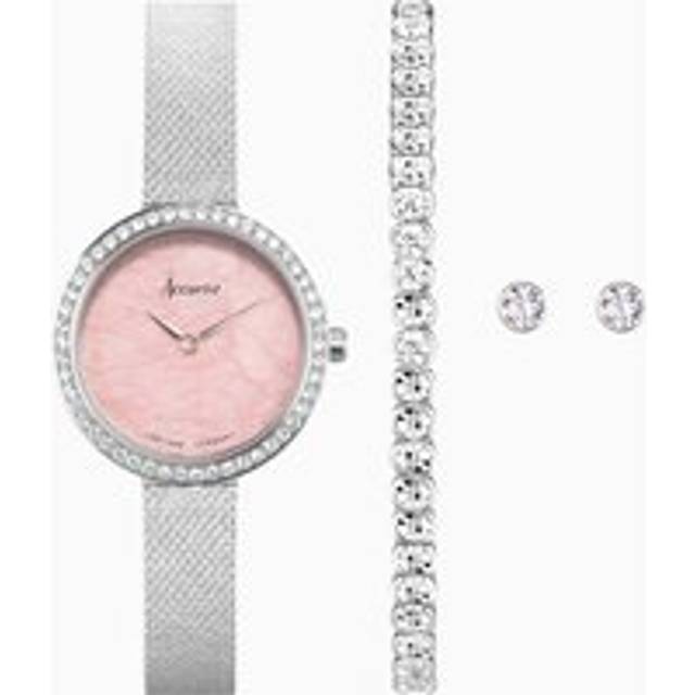 Accurist Accurist X Sarah Alexander Jewellery Ladies Watch Gift Set 28mm | Silver Case & Stainless Steel Bracelet with Rose Quartz Dial | Instinct Zirconia Tennis Bracelet & Earrings