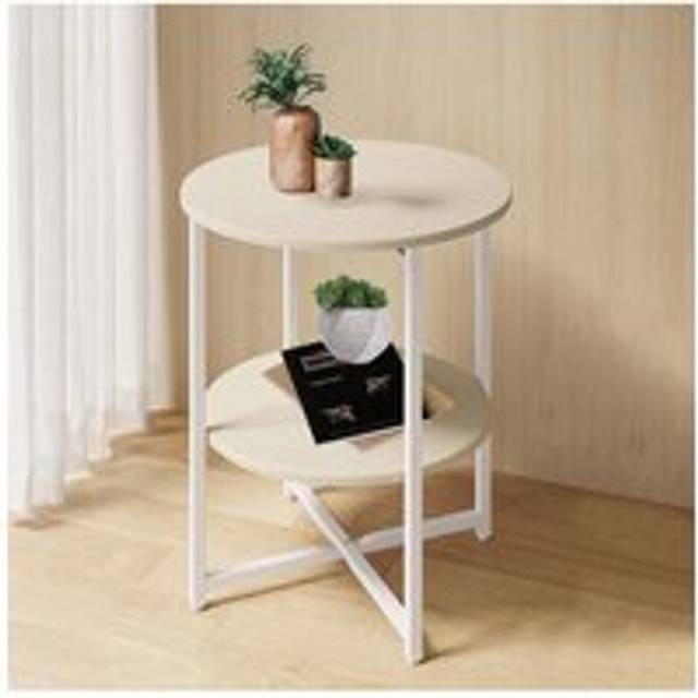 White Small Round Coffee Table with 2 Tier - One Size