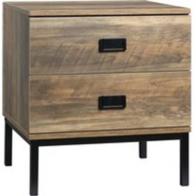 Homcom Retro Bedside Table, End Side Table With 2 Drawers, Metal Frame, Coffee
