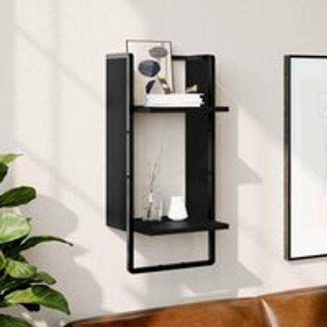 Wall Shelf with Bar Black 30x25x65 cm - One Size